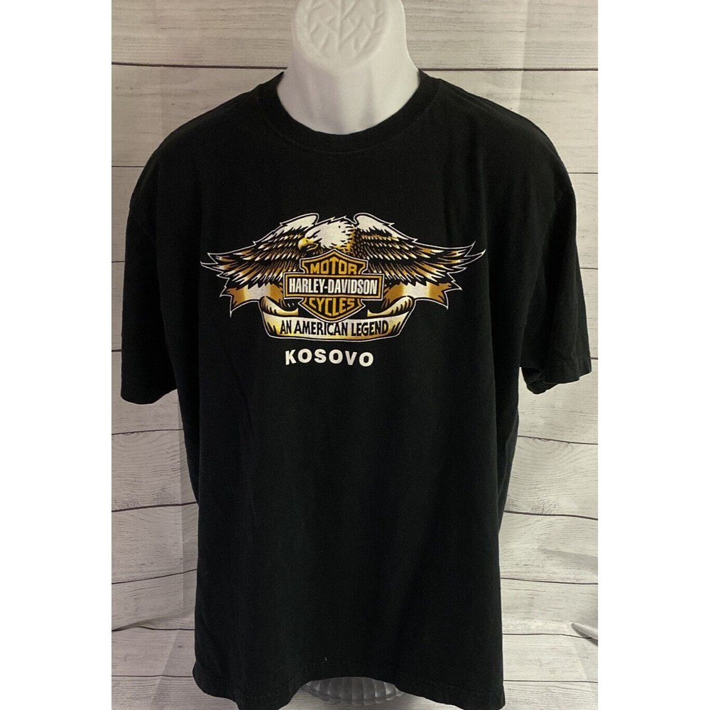RARE Harley Davidson Kosovo T Shirt Mens XL Peacekeeping Force Black FAST SHIP!!